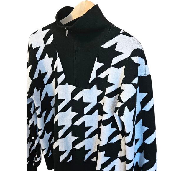 Nine West Black White Houndstooth Half Zip Sweater Women’s Size L - Picture 2 of 6